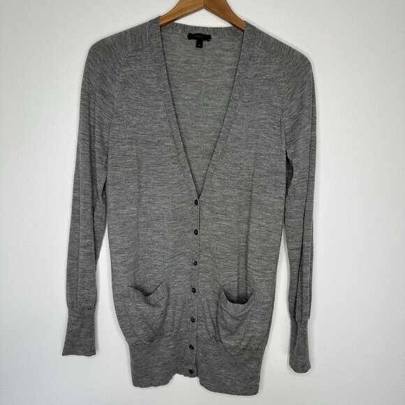 J Crew Long Cardigan Sweater Gray Merino Wool Medium - Picture 1 of 11